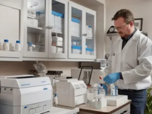 un tecnico analizza l'aria dopo la bonifica dell'amianto